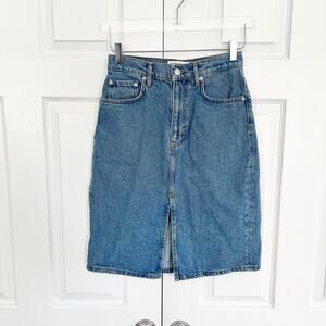 Derek Lam 10 Crosby Juliet High-Rise Denim Skirt Blue Front & Back Slit